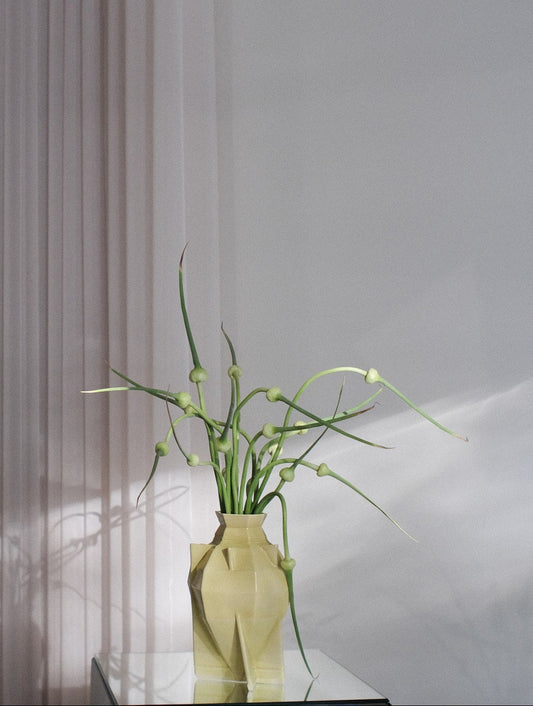 Bespoke The Spaceship Vase in Vibrant Chartreuse β Sculptural Ceramic Vase for Interior Styling. 3D-printed fine porcelain.