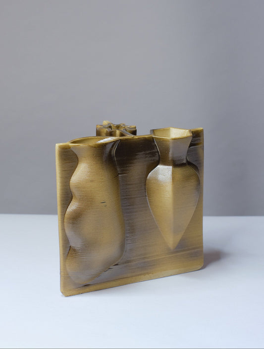 Designer The Unvase in Luminous Golden Espresso β Sculptural Porcelain Vessel for Professional Floral Design. 3D-printed fine porcelain.