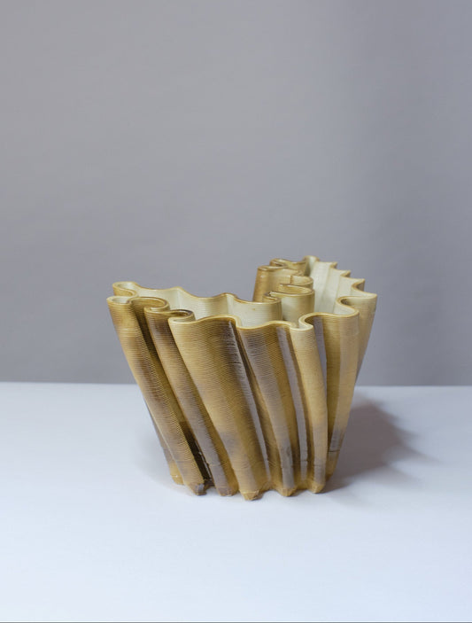 Bespoke Magnolia Vase Small in Luminous Golden Espresso β Elegant Organic Curves Porcelain Vessel for Professional Floral Design. 3D-printed fine porcelain.